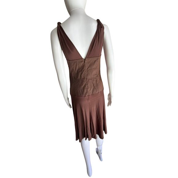 La Perla Brown Linen Corset Midi Dress Made in Italy Bodycon XS to Small Fit - Picture 3 of 8